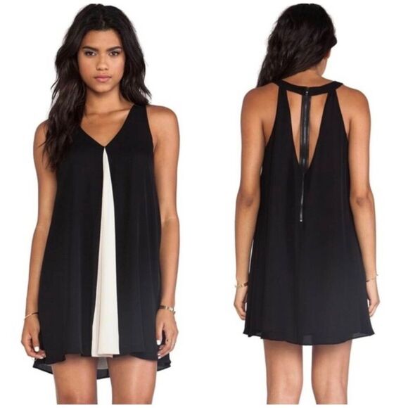 Alice + Olivia Dresses & Skirts - Alice + Olivia Black Rola Godet Silk Lambs Leather Mini Shift Cutout Dress Mediu